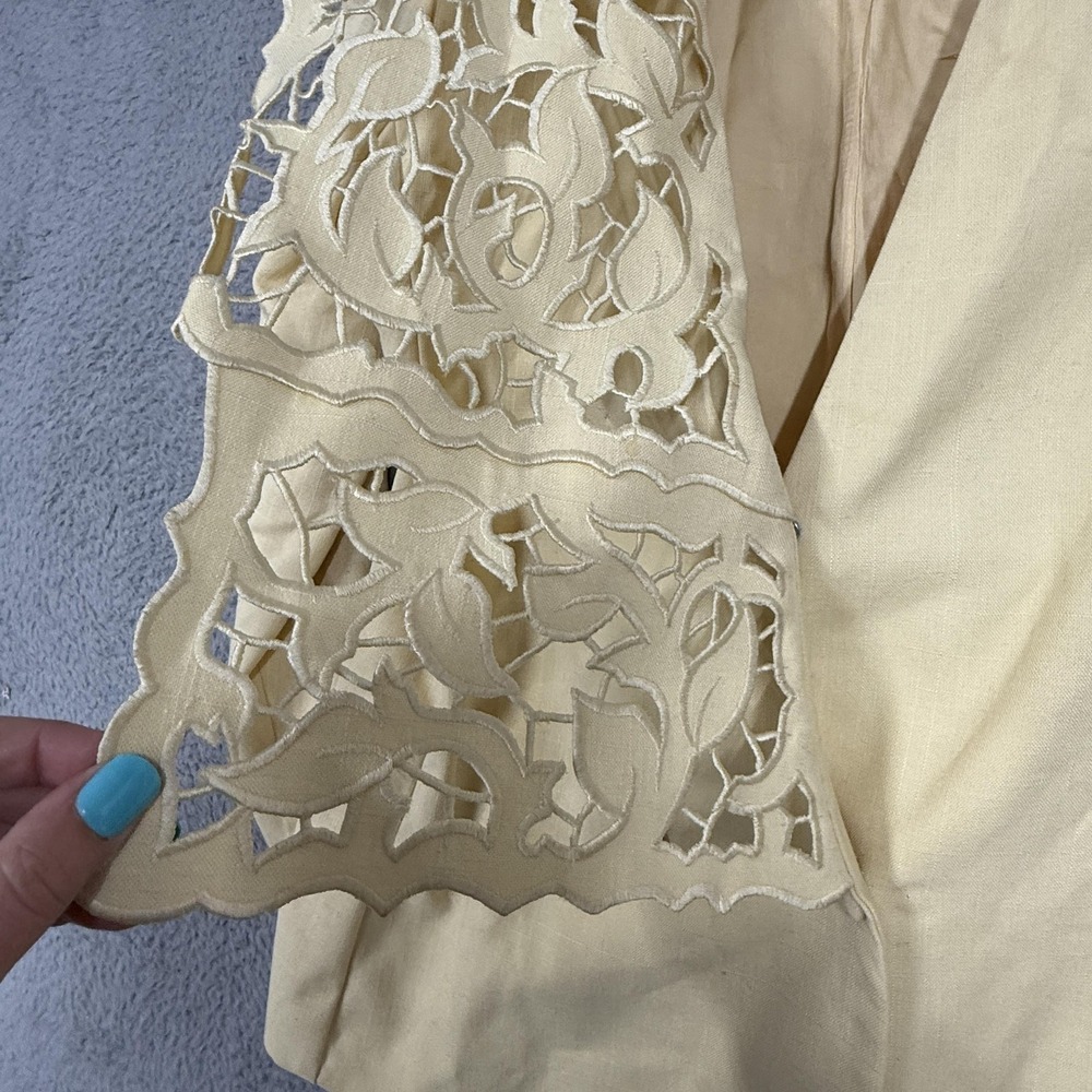 Vintage Kasper For A.S.L. Blazer Jacket Womens 8 Beige Cutwork Floral 80s - Picture 16 of 16